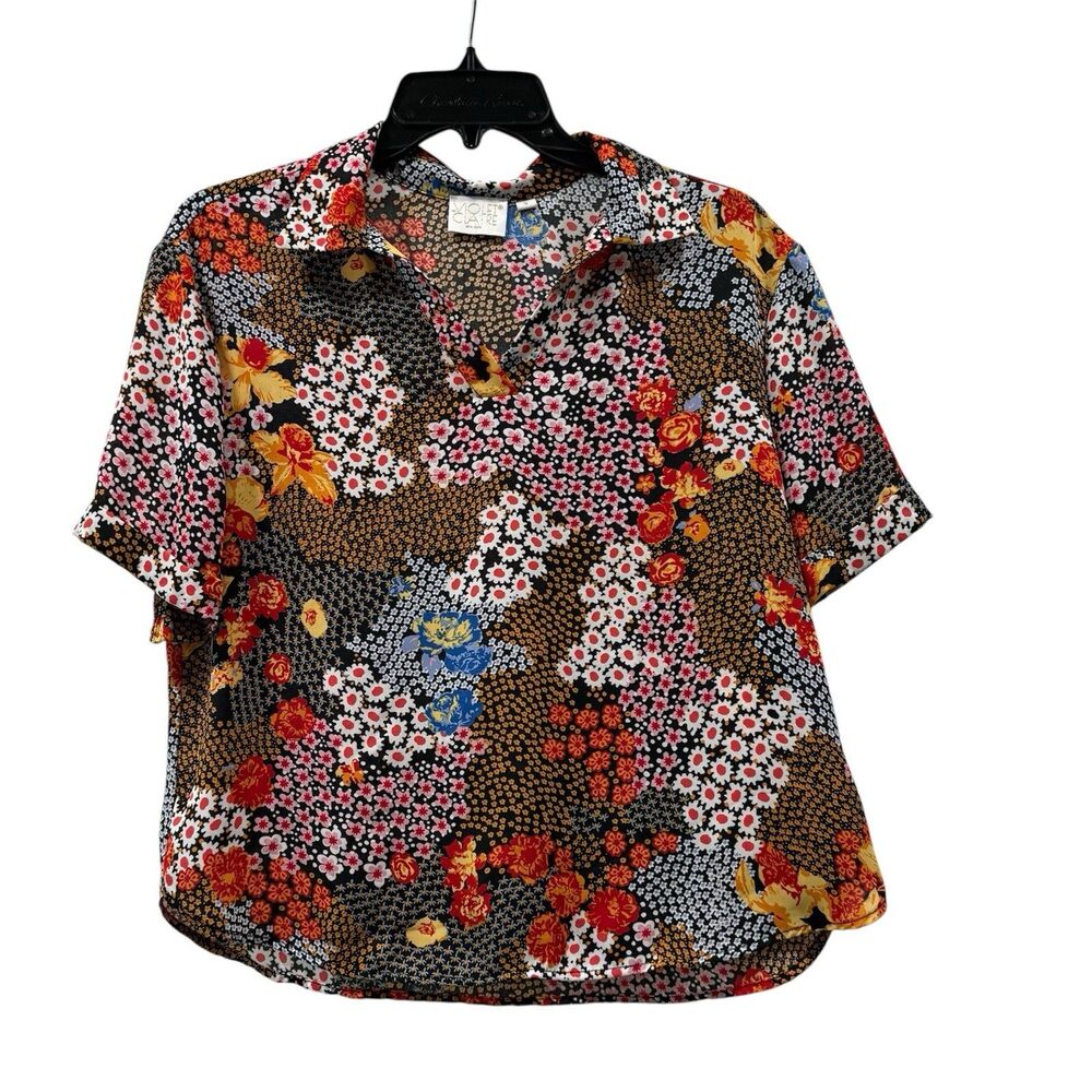 Violet & Claire Floral Johnny Collar Top Size S